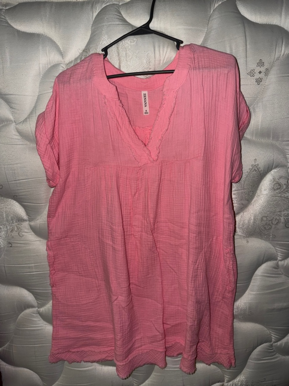 Zanzea Pink Crinkle V-Neck SUNDRESS with POCKETS